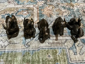 Set Of 5 TOSC Small Resin Bronze Colored Elephants EUC Safari Animals Pachyderm - Picture 1 of 3
