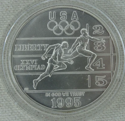 1995-D Track & Field Olympics Silver Dollar US Mint $1 Commemorative No Box - Image 1 of 2