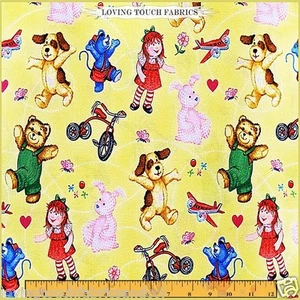 ADORABLE CHILDREN'S TOYS TRICYCLE DOG PLANE DOLL FABRIC 1/2 YARD (18" X 44") - Picture 1 of 2