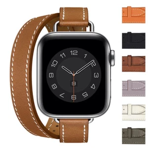 Women Double Circle Leather Strap for Apple Watch 10 9 8 7 Ultra49/44/45/42/46mm - Picture 1 of 26