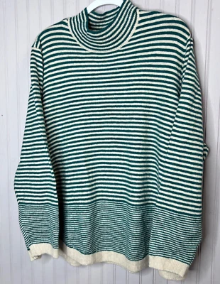 Suéter Liz Claiborne Mujer 2X Verde Marfil Rayas Manga Larga Túnica NUEVO Foto 1 de 4