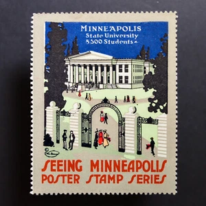 Poster Stamp * USA * 1915 Seeing Minneapolis State University - Picture 1 of 2