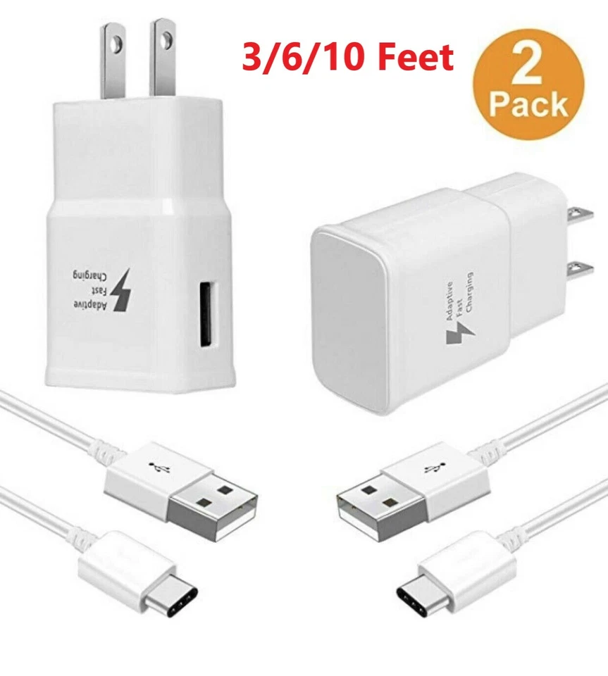 Juego de 2 cargadores de pared rápidos adaptables + cable de carga tipo C para LG K51 Stylo 4 5 6 7 Foto 1 de 4
