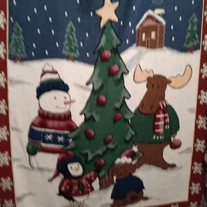 Moose And Snowman Tapestry. Snow Scene 54"X 57" Christmas ๐ A10 - Picture 1 of 8