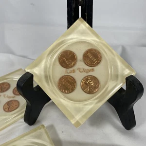 Vintage Las Vegas Acrylic Penny Coasters Set Of 4 Hand made In Vegas Man Cave - Picture 1 of 6