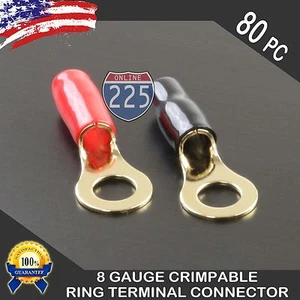 8 Stärke Gold Ring Terminal 80 Stck. Packung Draht Crimp Kabel Rot Schwarz Stiefel 3/8" Stecker - Bild 1 von 1