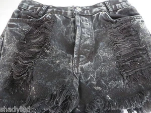 Brandy Melville John Galt Black Distressed Jeans Shorts Size 26 SEXY Button Fly - Picture 1 of 5