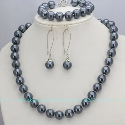  Women Jewelry 12mm Multi-color Shell Pearl Necklace Bracelet Earrings Set  - Image 1 of 4