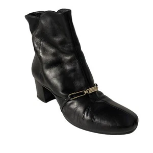Carlo Pazolini Anke Boot Bootie Black Round Toe Side Zip Block Heel Gold 36 6 - Picture 1 of 13