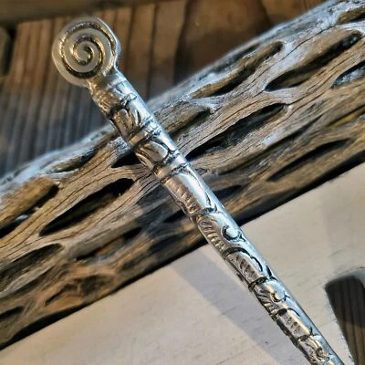 Palo de pelo de latón enchapado en plata esterlina antiguo India remolinos tallados tribales de 6" Foto 1 de 4