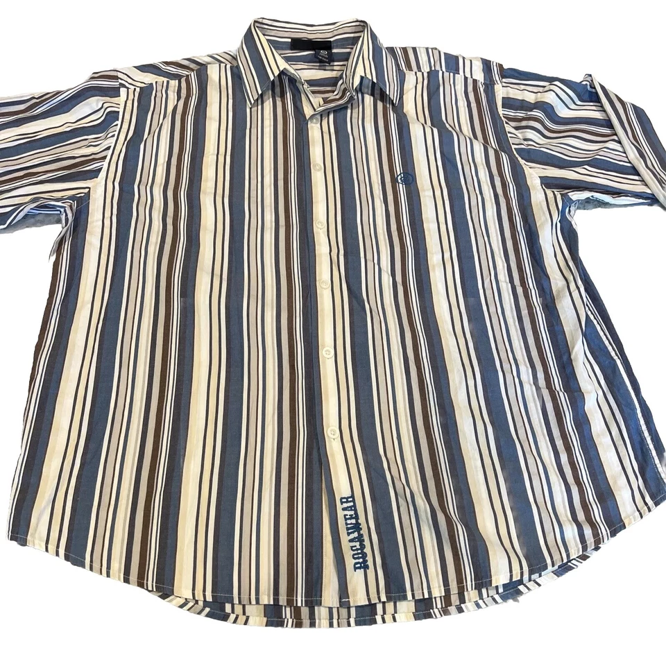 Camisa Roca Wear para hombre XL manga larga abotonada algodón a rayas Foto 1 de 4