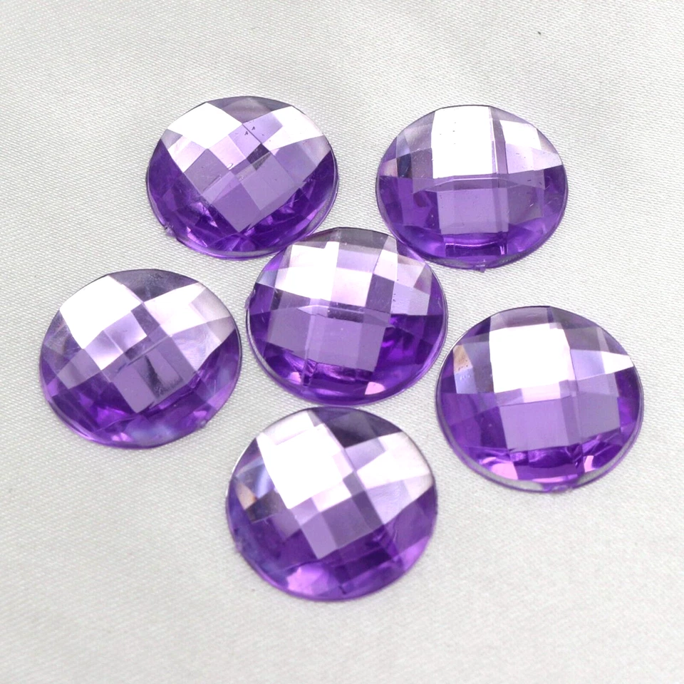50 Purple Acrylic Flatback Rhinestone Round Gem Beads 20mm (3/4") No Hole - Image 1 of 4