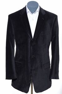 42L Long Calvin Klein Black Velvet Cotton 3-Button Pinstriped Sport Coat Jacket
