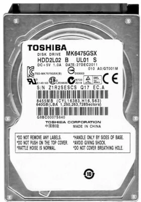 Hard Drive Toshiba MK6475GSX 640GB 5400U/Min 3Gbps 8MB Cache SATA II 2.5'' Inch - Image 1 of 3