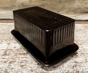 Ruby Red Glass Retro Thick Covered Butter Mold Dish - Picture 1 of 5