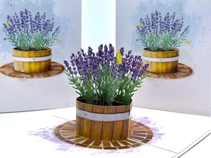 ORIGAMI POP CARDS Lavender Flowers in Wooden Bucket Happy Valetine's Day Pop - Bild 1 von 12