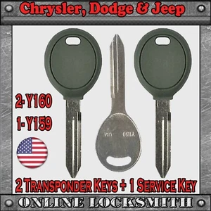 2 New Dodge Replaceme Keys Y160 Transponder Chip Key + Free Service Key Y159 - Picture 1 of 2