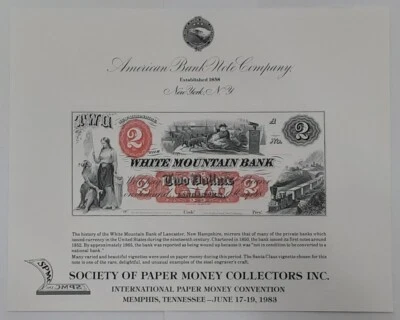 ABNC Souvenir Card SPMS Face $2 Obsolete White Mountain Bank Lancaster NH  SO-33 - Image 1 of 2