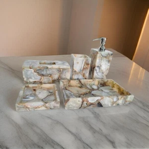 Agate Stone bathroom Set of 5 pcs Handmade Luxury bathroom set - Picture 1 of 3