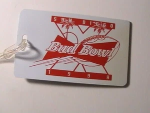 ETIQUETA DE EQUIPAJE BUD BOWL X 1998 SAN DIEGO NUEVO SIN USAR ANHEUSER-BUSCH BUDWEISER - Imagen 1 de 3