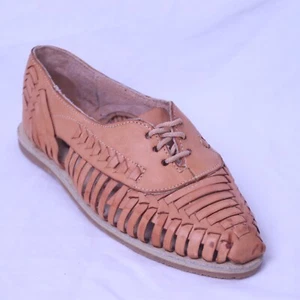 Genuine Leather Huaraches Women's 7US 24Mexico Aztec Laced Flat Shoes Point Toe - Picture 1 of 12