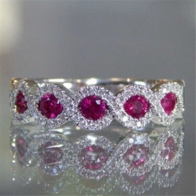 2.10Ct Round Lab Created Red Ruby Women's Fashion Ring 14K White Gold Plated - Image 1 of 4