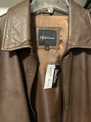 Chaqueta de cuero para hombre Neiman Marcus, marrón talla L Foto 1 de 4