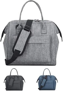 Large Insulated Lunch Bag Lunch Box Cooler Bag w/ Shoulder Strap in Grey New - Picture 1 of 7