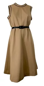 Abito a tubino vintage retrò rockabilly anni 70 cammello beige senza maniche poliestere L - Foto 1 di 5