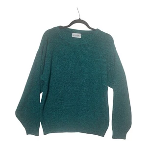 Vintage Men’s Le Tigre Crew Neck Knit Pullover Sweater Medium Green/Black USA - Picture 1 of 13
