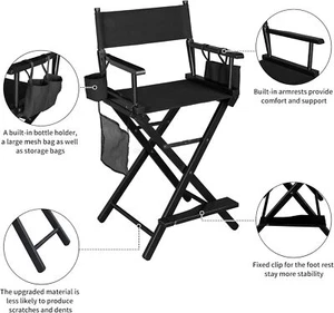 Upgraded 24" Height Tall Director Chair,Folding Artist Makeup Chair - Picture 1 of 8