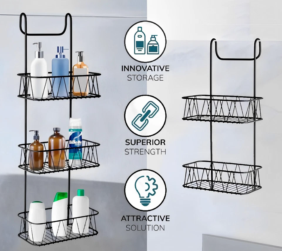 Over Door Plastic Coated Shower Screen Hanging Caddy Rack Bathroom Storage Shelf