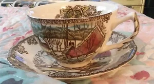 VINTAGE Johnson Brothers CHINA Friendly Village Cup and Saucer Set The Ice House - Picture 1 of 9