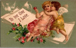 Postkarte An Den Ich Liebe Amor Küssen Geteilte Rückseite Gestempelt 1910 - Bild 1 von 2