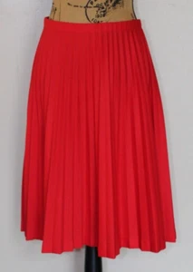 Vintage 60s 70s Red Polyester Accordion A-Line High Waisted Midi Skirt Women's S - Picture 1 of 8