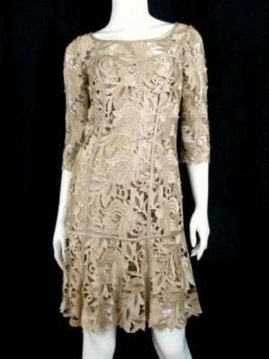 VESTIDO TEMPERLEY LONDON BEIGE SATINADO BORDADO ENCAJE TALLA 4 Foto 1 de 4