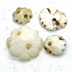 4 Rare Genuine Antique Conch Shell Carved Beads From The Naga People Group