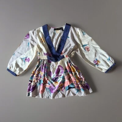 YUMI KIM Women's Silk Floral V Neck Empire 3/4 Bell Sleeve Top Blouse XS - Image 1 of 4