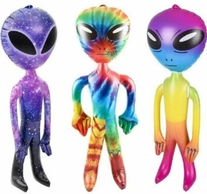 SET OF 3 Assorted 36" Alien Inflatable Blow Up Inflate - Galaxy Rainbow Tie Dye - Picture 1 of 4