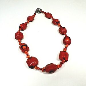 Ladies 18" Chunky Natural Red & Black Coral Large & Small Stones Choker Necklace