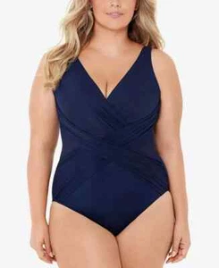 New Miraclesuit Plus Size Slimming Crossover One-Piece Swimsuit 18W Blue New - Picture 1 of 2