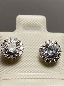 925 Sterling Silver, Flower With Cz Stud Earrings With Butterfly. New - Picture 1 of 9
