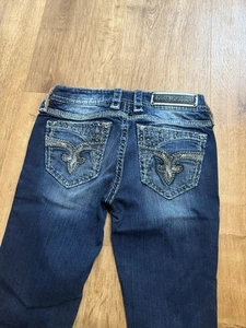 Pantalones de mezclilla ajustados Rock Revival Henna para mujer talla 27x30 bordados desgastados - Imagen 1 de 13