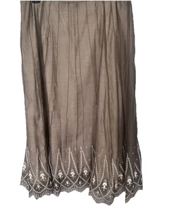 Nie + Zoe Embroidered Skirt Taupe/White Size 12 Maxi EUC side zip a4 - Picture 1 of 9