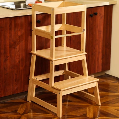 Banqueta de cozinha para crianças com trilho de segurança, torre de pé para criança para cozinha  - Imagem 1 de 4