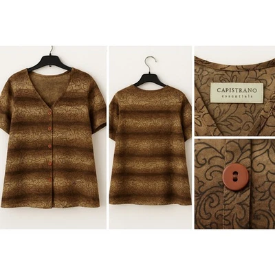 Capistrano Essentials 18/20W Button Shirt Blouse Earth Tone Scroll Floral USA - Image 1 of 4