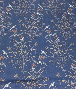 Tessuto tappezzeria cotone serigrafato vintage Song Birds blu 55 x 47” + Rem. - Foto 1 di 5
