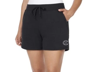 NEW w’TAG Champion Womens MEDIUM French Terry Sueded Shorts Side Pockets Black y - Picture 1 of 13