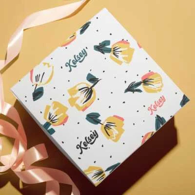 Custom Name Personalized Gift Wrapping Paper Roll Yellow Tulip Floral Gift Wrap - Image 1 of 4