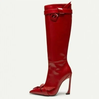 Botas de tacón de aguja estilo americano occidental para mujer punta hasta la rodilla cremallera Foto 1 de 4